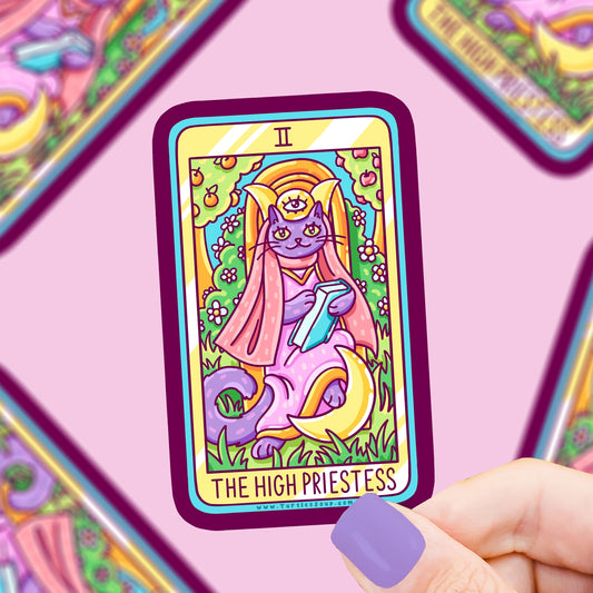 High Priestess Cat Tarot Card Vinyl Sticker
