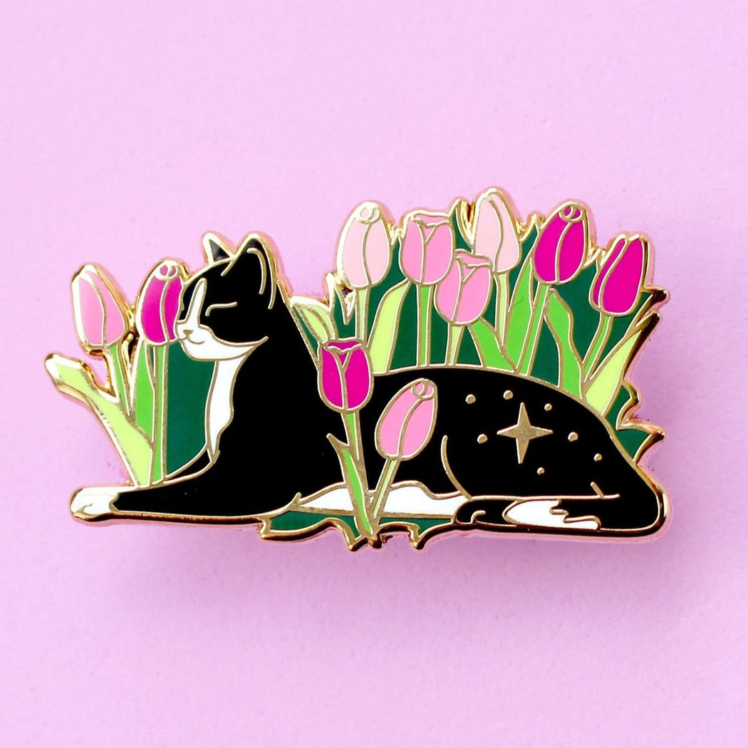 Tulip Flower Cat Enamel Pin