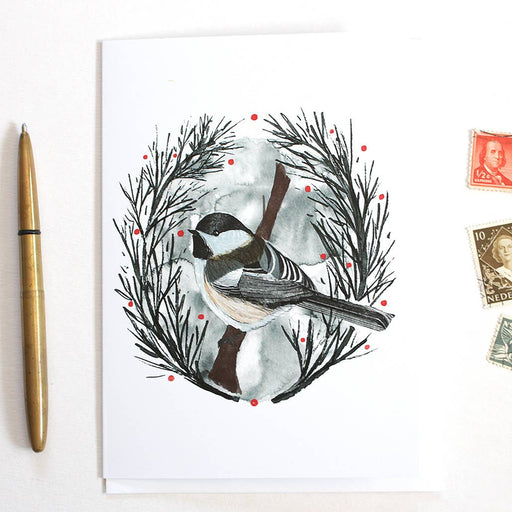 Winter Chickadee Bird Blank Card