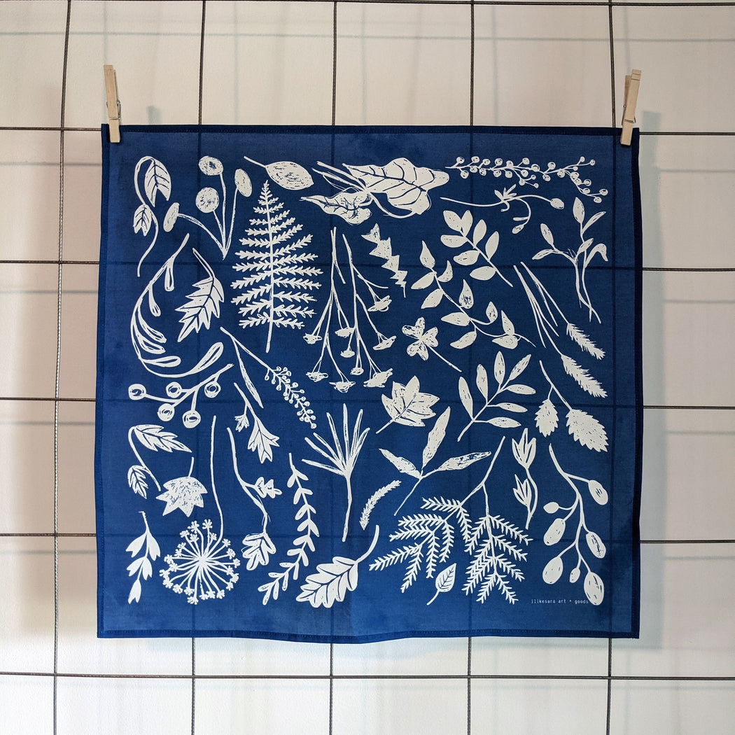 Blue Leaf Sunprint Cotton Bandana