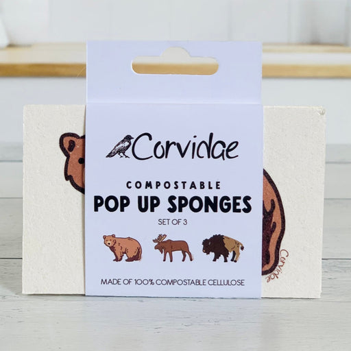 Bear Moose Bison Compostable Pop Up Sponge Set