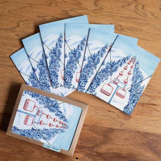 Red Winter Ski Lift Blank Card
