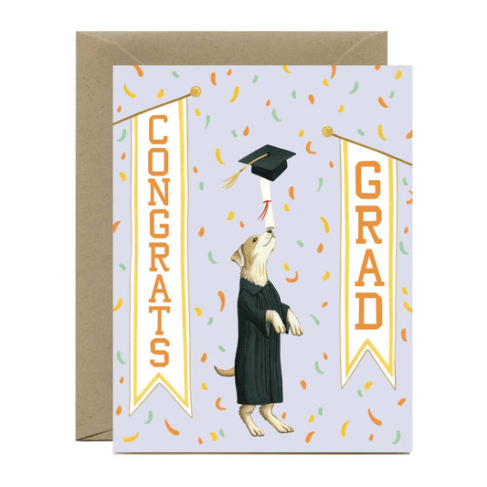 Dog Cap & Gown Congrats Grad Card