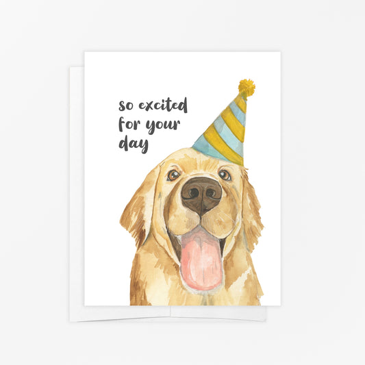 Golden Retriever Dog Excited Birthday Card