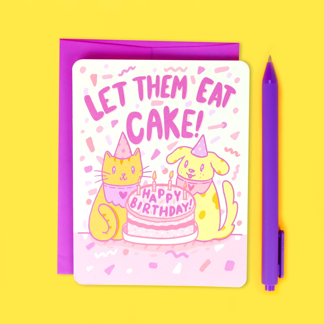 Let Them Eat Cake Cat Dog Birthday Card