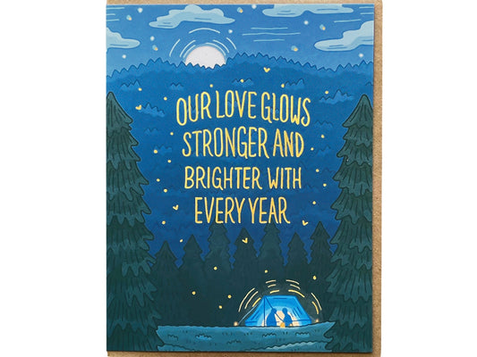 Tent Our Love Glows Stronger Brighter Every Year Card