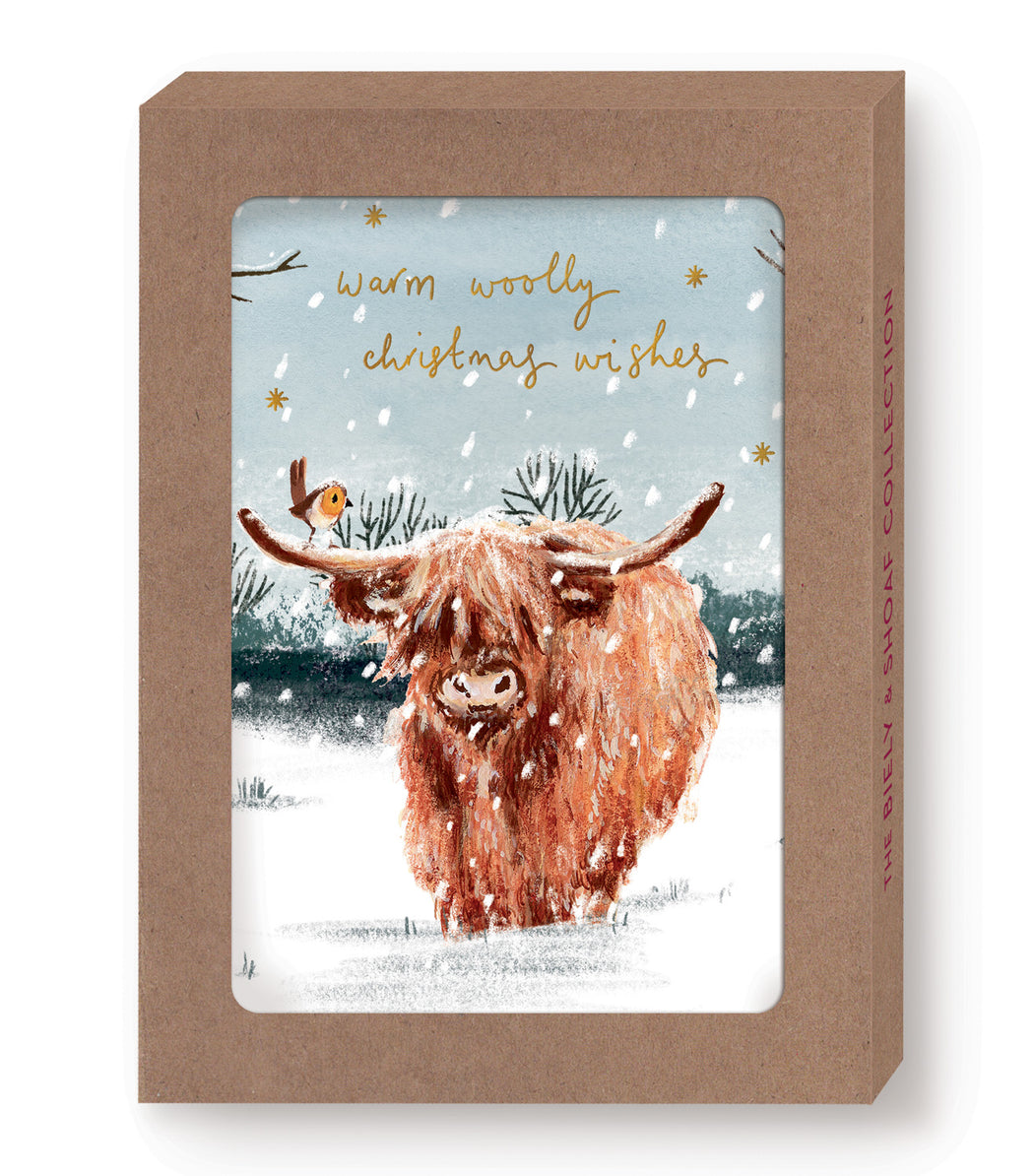Highland Cow Woolly Wishes Boxed Card Set