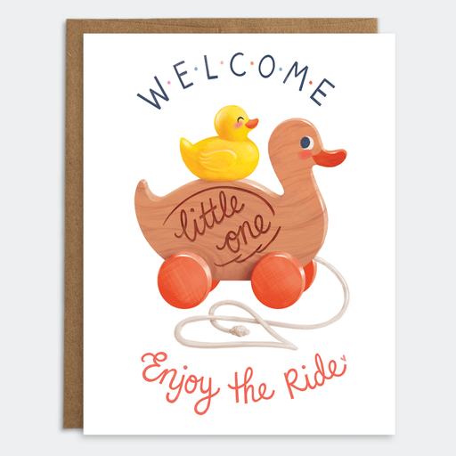 Wood Duck Toy Welcome Little One Enjoy Ride Card