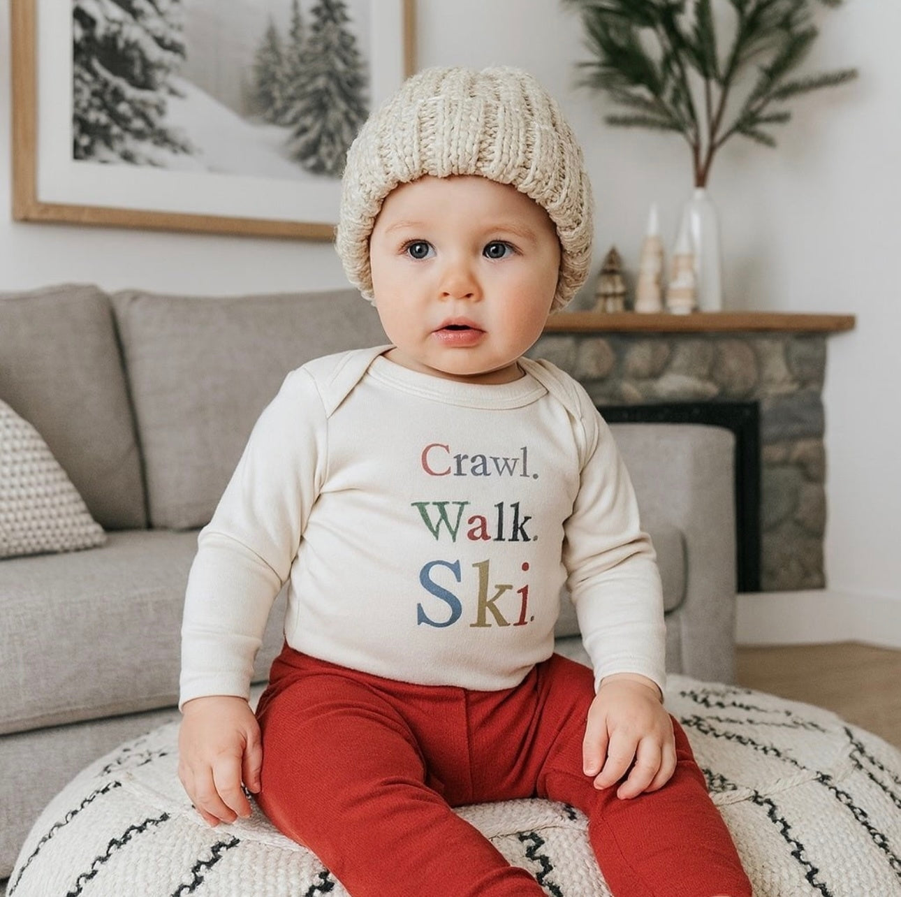 Crawl Walk Ski Organic Baby Onesie