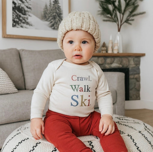 Crawl Walk Ski Organic Baby Onesie
