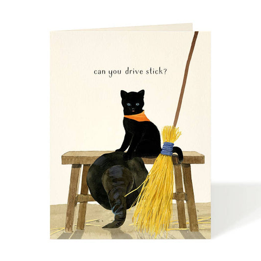 Cat Can You Drive Stick Halloween Card