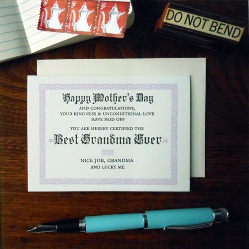 Best Grandma Ever Mothers Day Certificate Card
