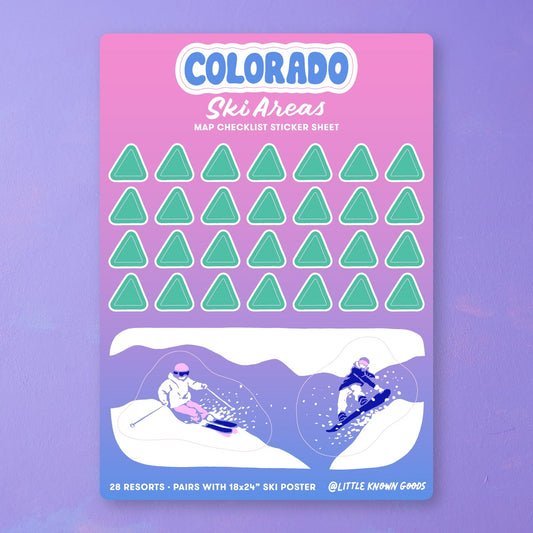 Colorado Ski Areas Map Checklist Sticker Sheet