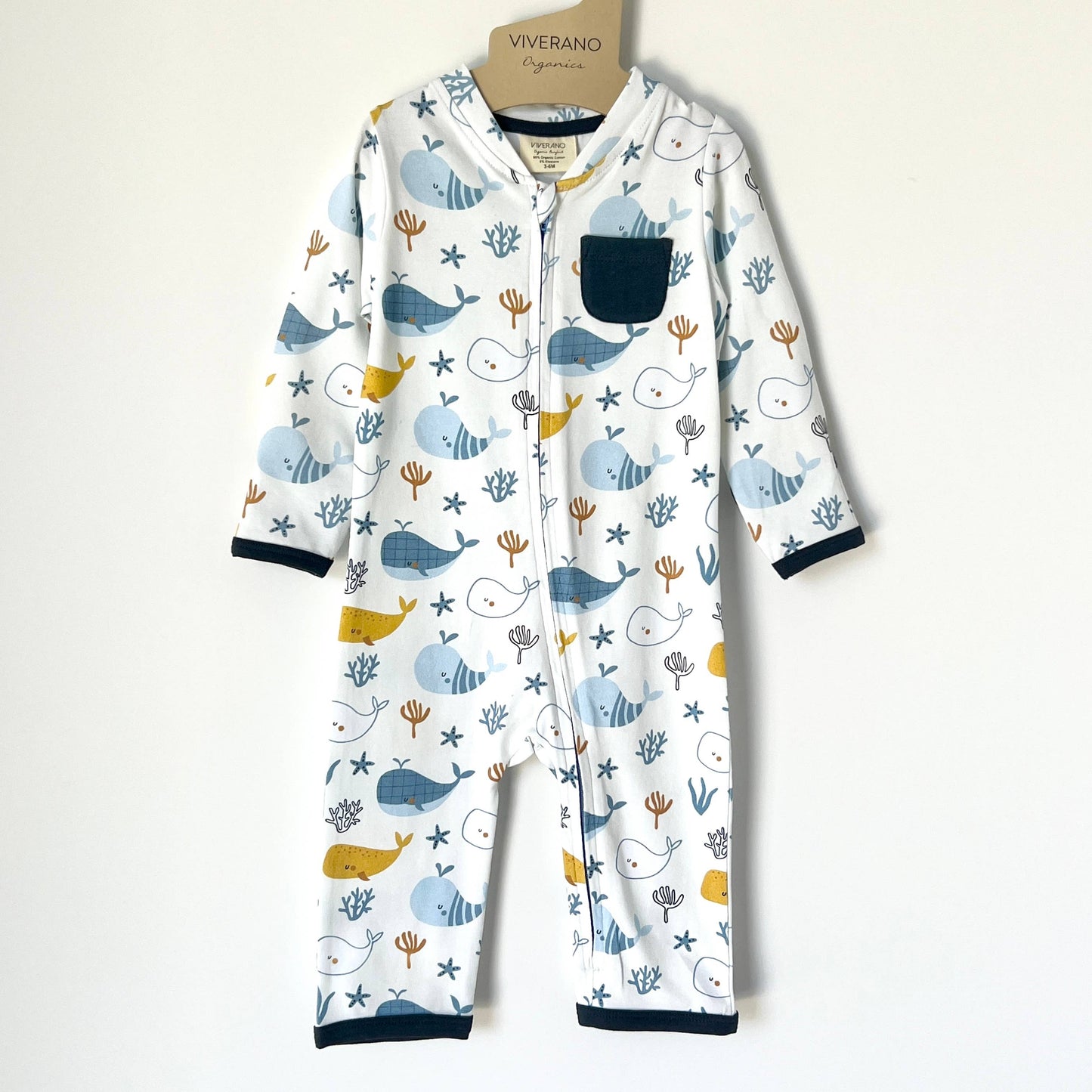 Ocean Whales Baby Zip Romper