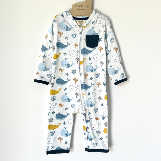 Ocean Whales Baby Zip Romper