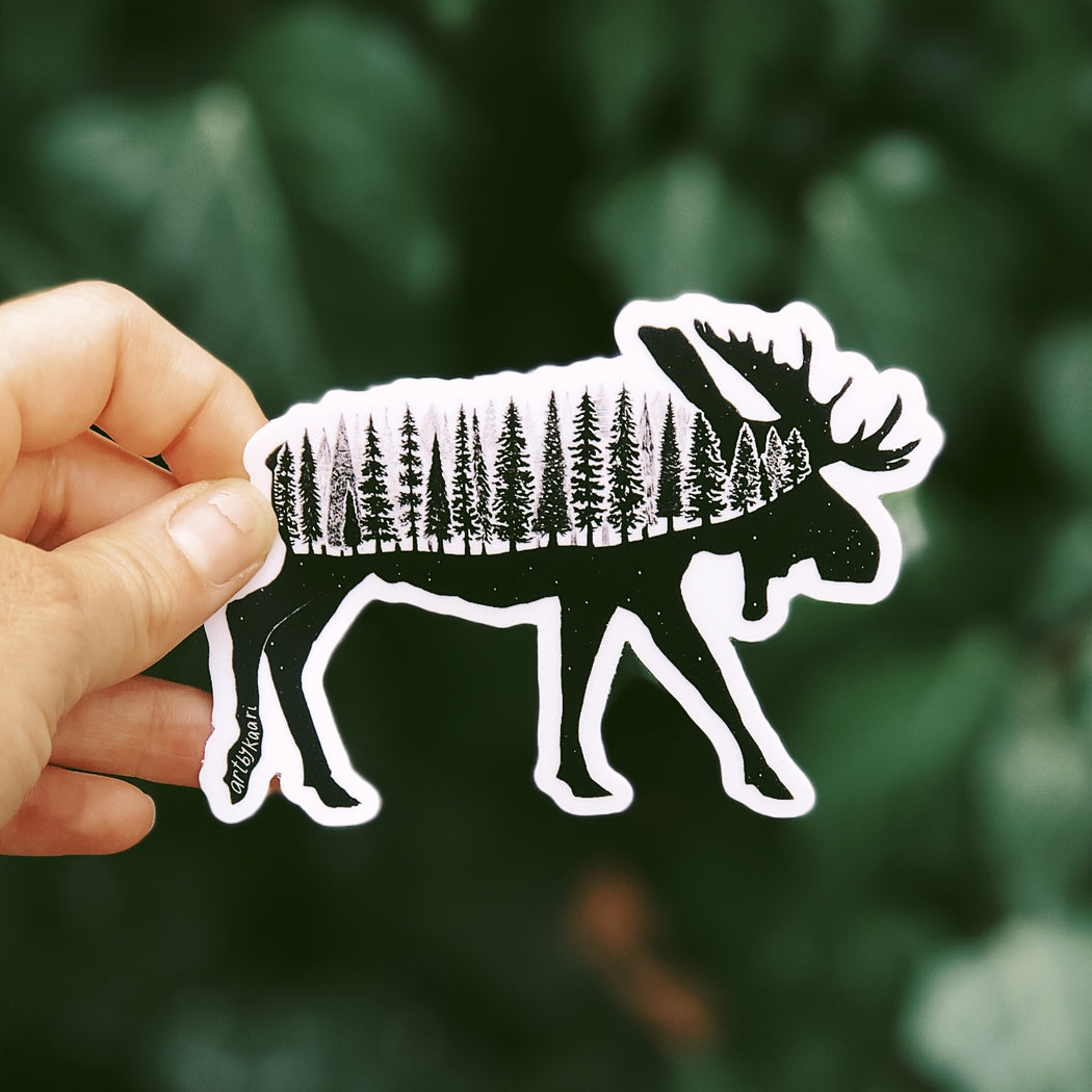 Forested Moose Vinyl Sticker