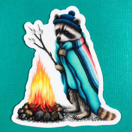 Raccoon Roasting Marshmallows Sticker