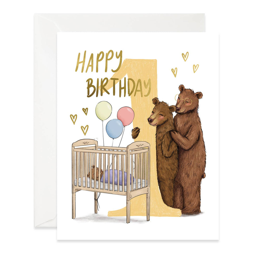 Crib Bears 1st Birthday Card