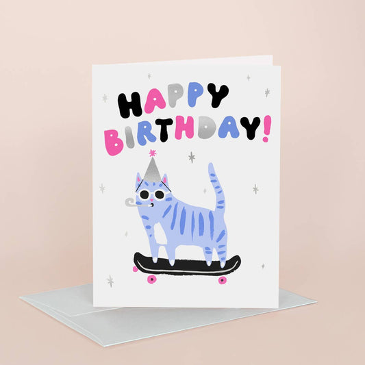 Skater Cat Birthday Card
