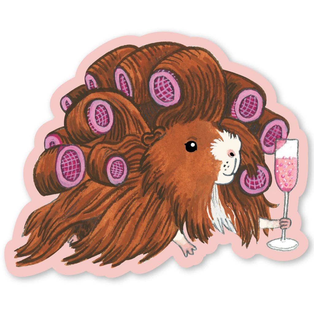 Glam Guinea Pig in Curlers Vinyl Sticker