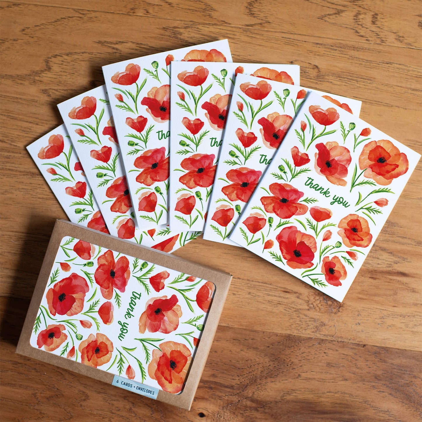 Red Poppy Flower Thank You Card