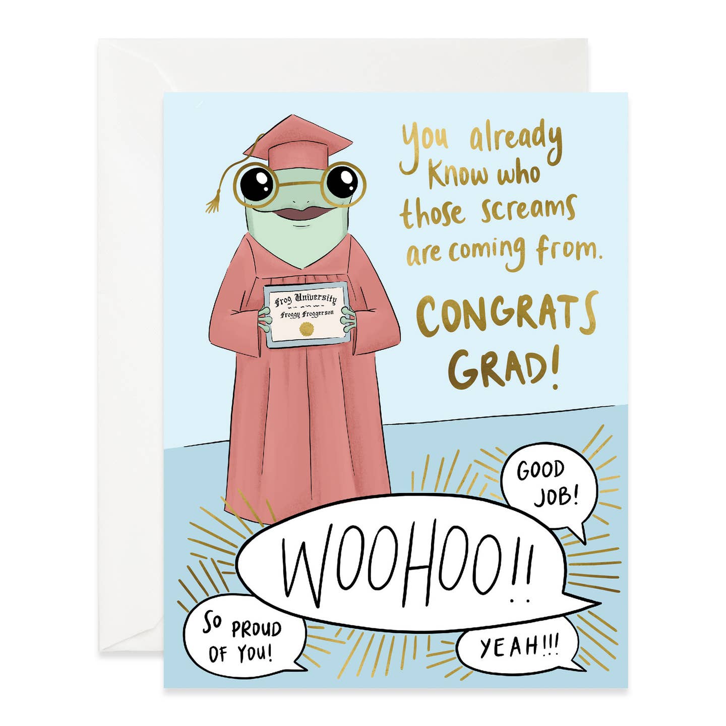 Woohoo Congrats Grad Frog Screams Card