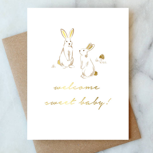 Bunnies Welcome Sweet Baby Gold Card