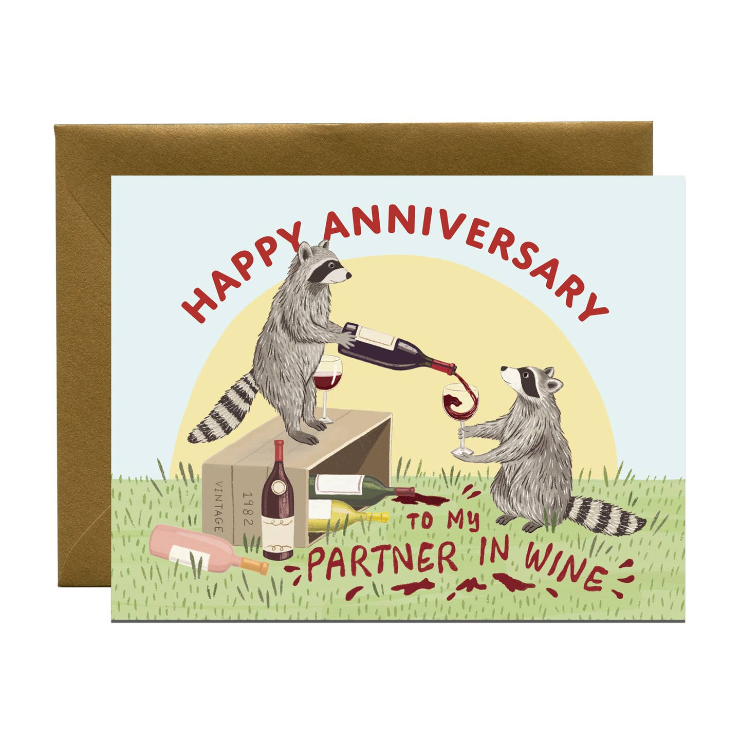Raccoon Anniversary Partner in Wine Card
