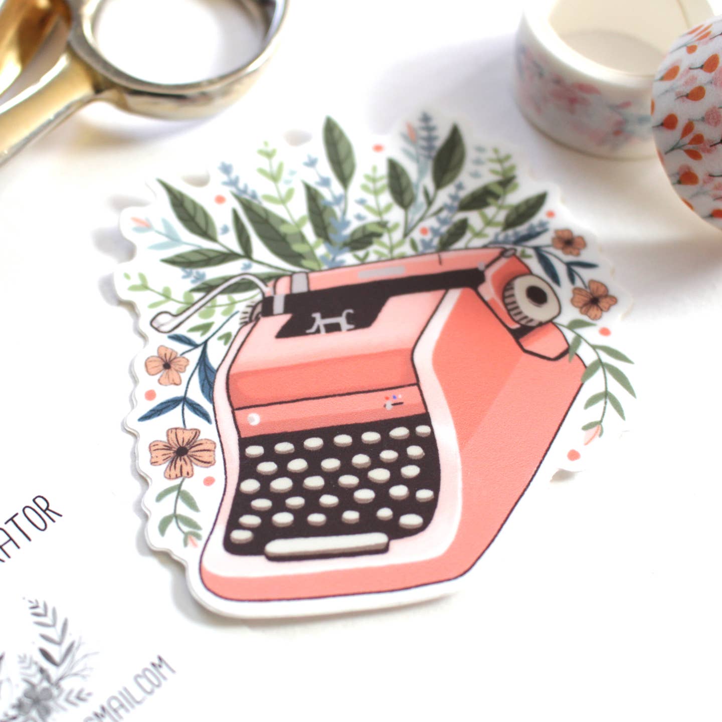 Floral Typewriter Vinyl Sticker