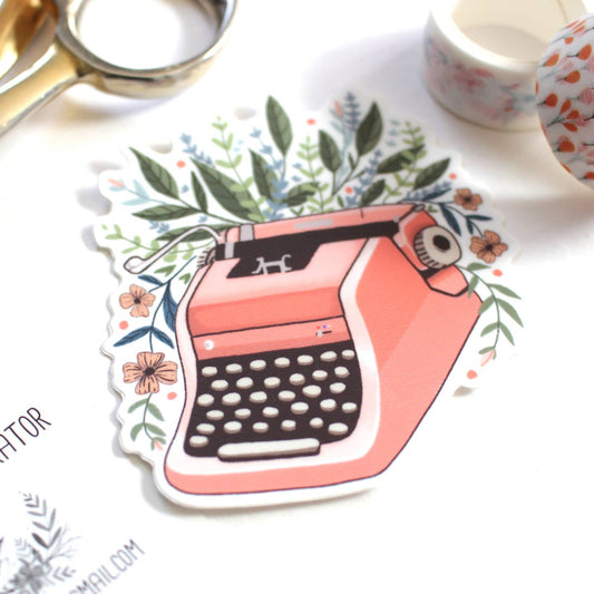 Floral Typewriter Vinyl Sticker