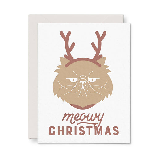 Grumpy Reindeer Cat Meowy Christmas Card
