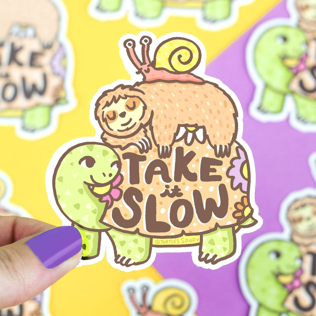 Take It Slow Sloth Turtle Vinyl Sticker