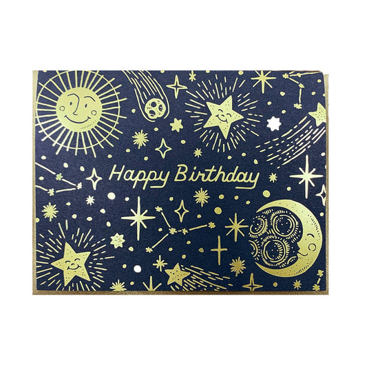 Celestial Stars Sun Birthday Card