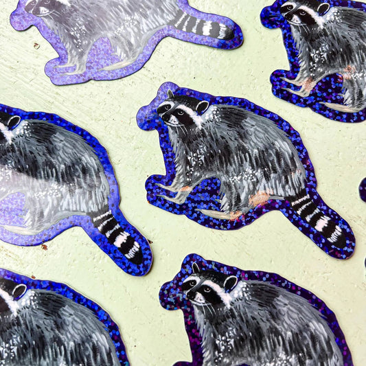 Glitter Raccoon Vinyl Sticker