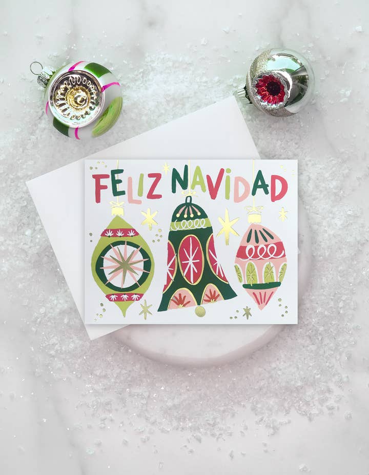 Feliz Navidad Ornaments Card