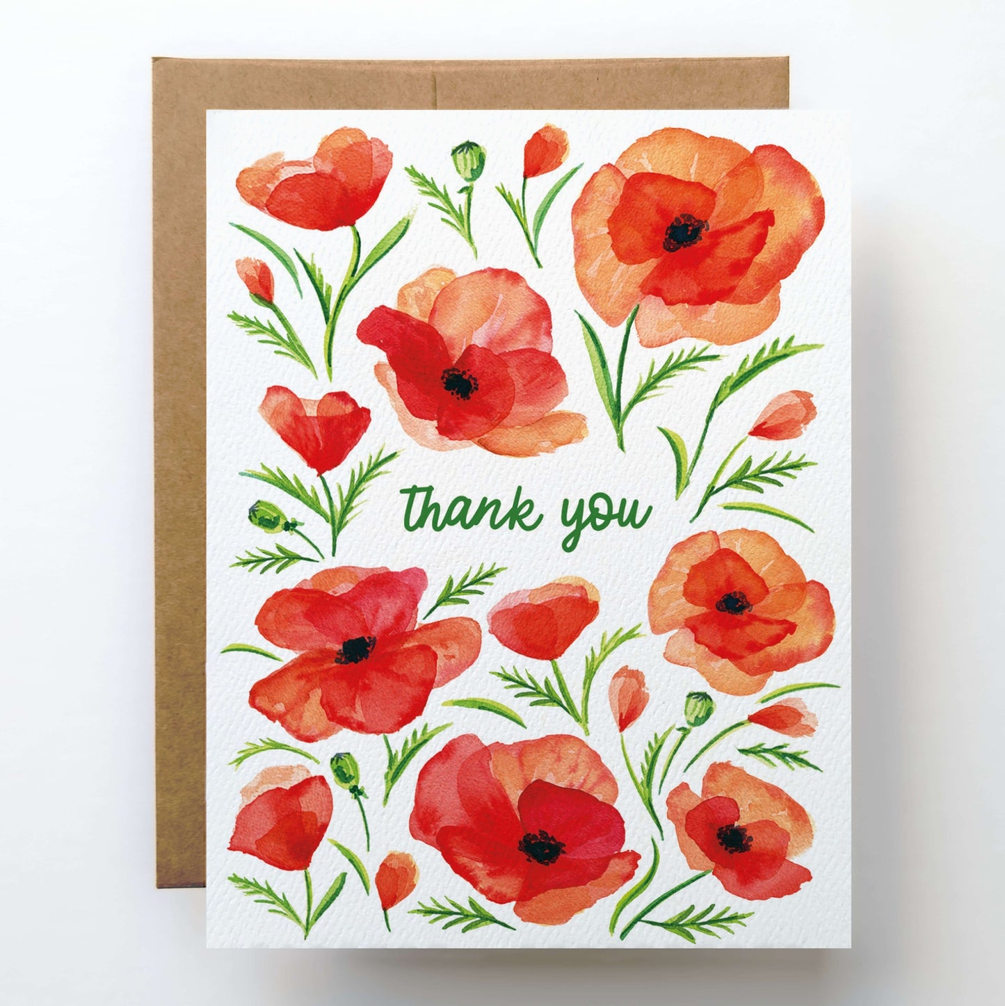 Red Poppy Flower Thank You Card