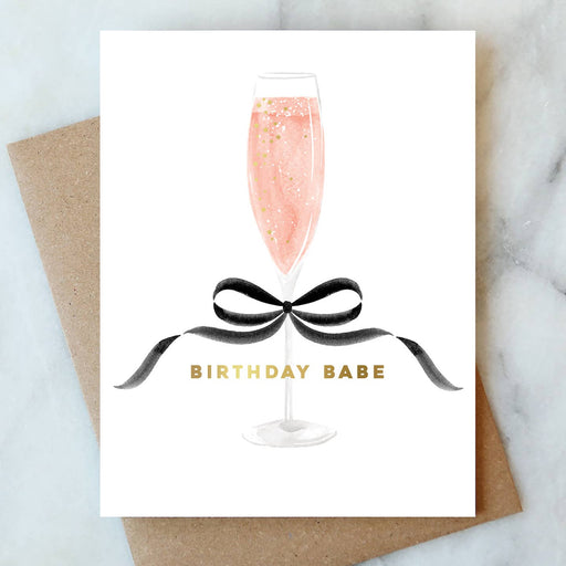 Bow Birthday Babe Champagne Card