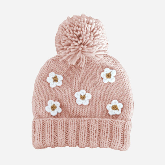 Pink Flower Knit Baby Kids Hat