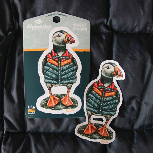 Puffin in a Puffer Vest Vinyl Sticker