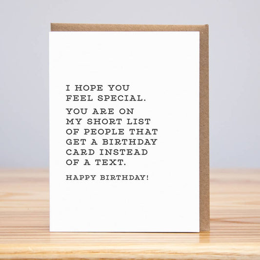 Short List Birthday Card