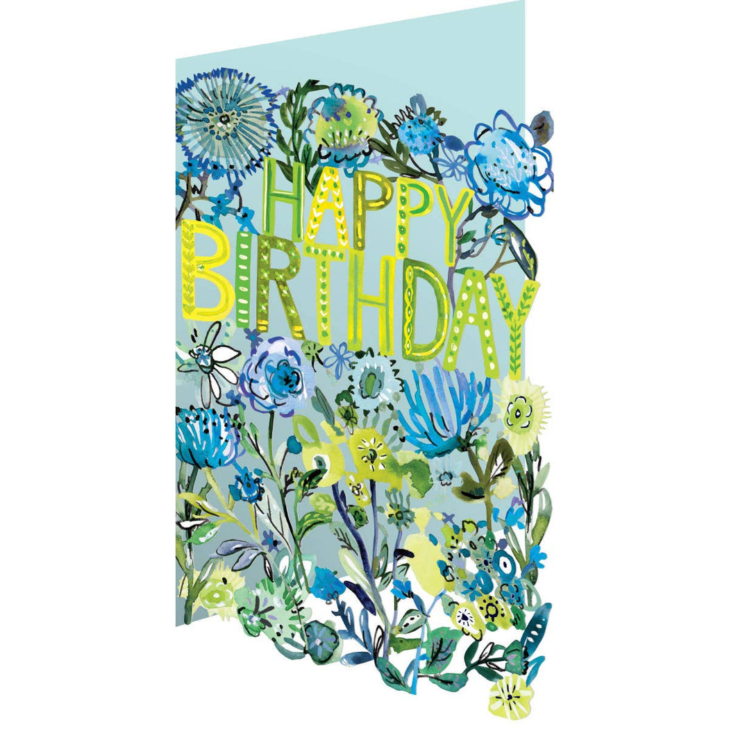 Blue Flowers Lasercut Birthday Card