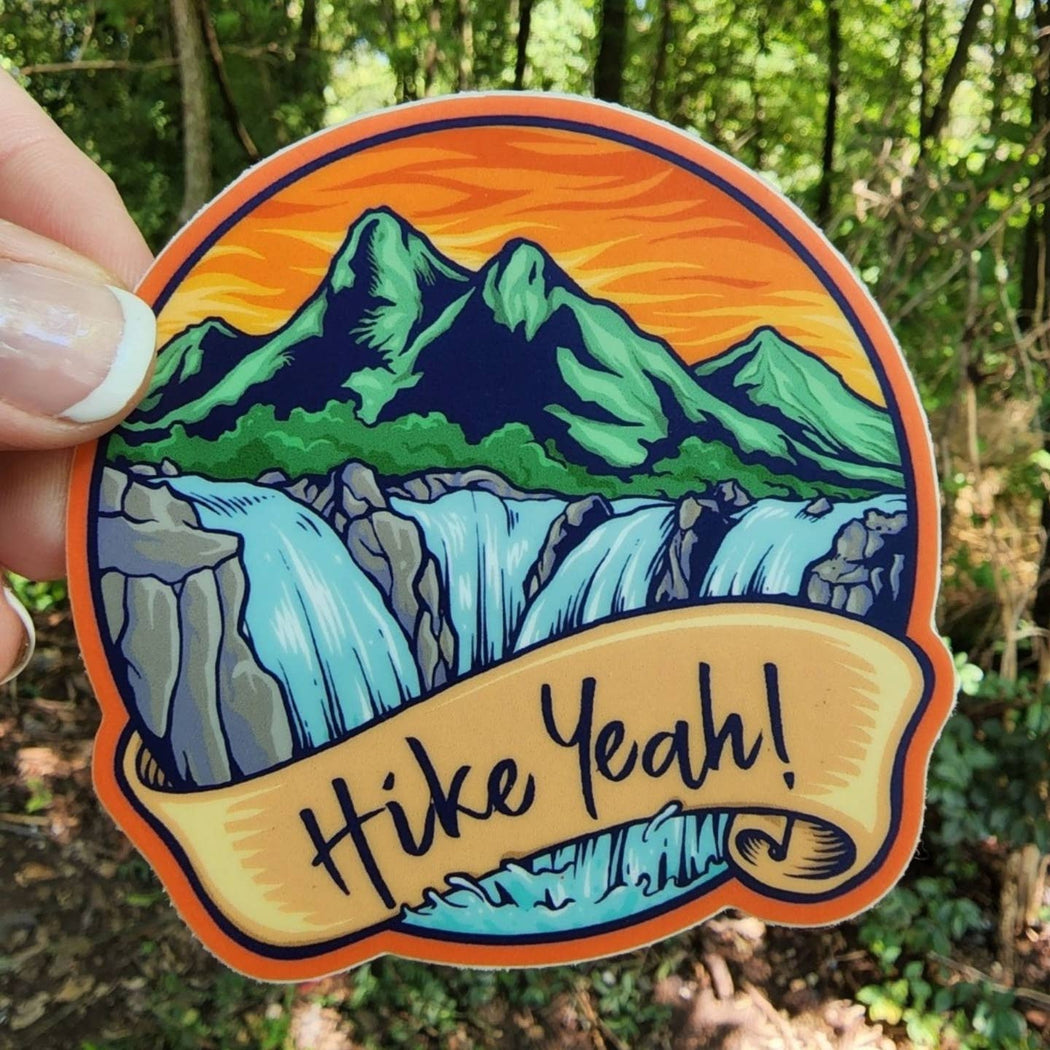 Hike Yeah Mountain Waterfall Vinyl Sticker