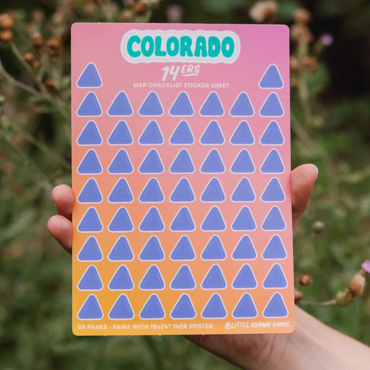 Colorado 14ers Map Checklist Sticker Sheet