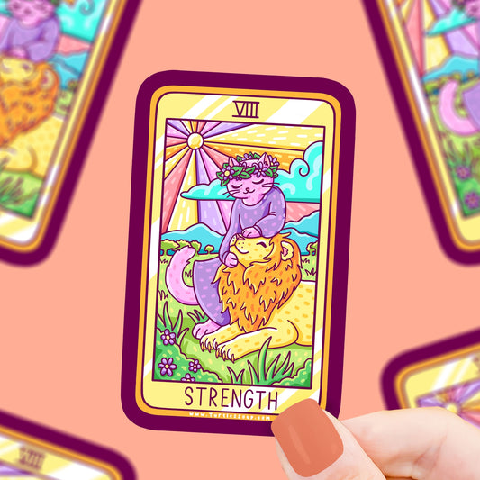Strength Cat Tarot Card Vinyl Sticker