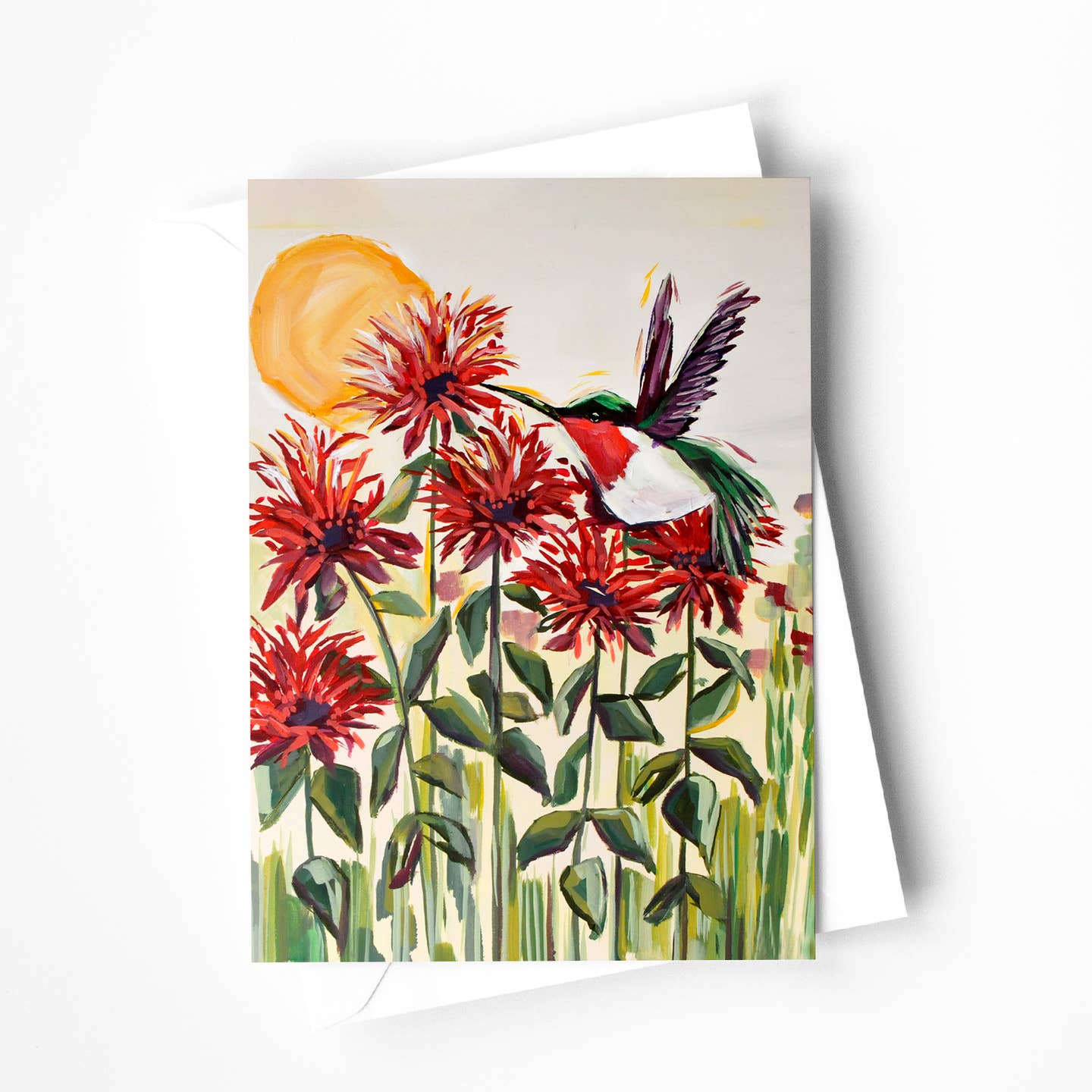 Ruby Hummingbird Flower Blank Card