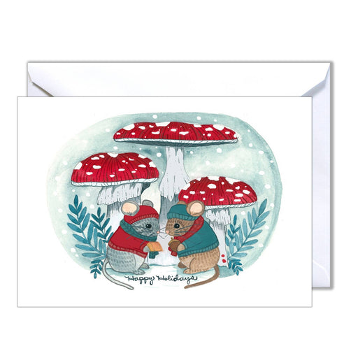 Mice Mushrooms Happy Holidays Card