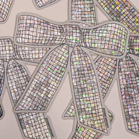 Disco Ribbon Bow Holo Vinyl Sticker