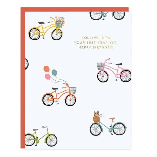 Rolling into Best Year Bike Birthday Card