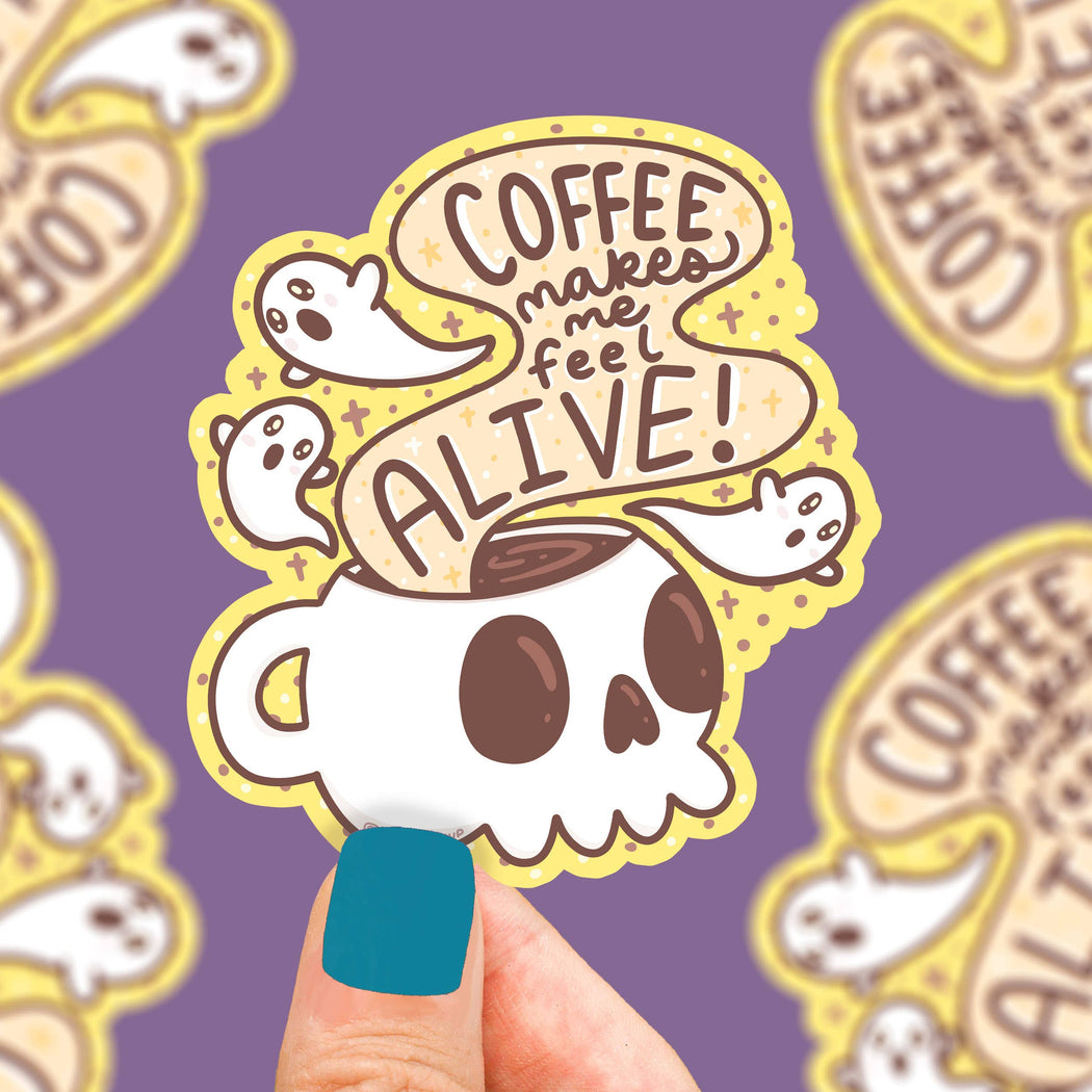 Coffee Makes Me Feel Alive Vinyl Sticker
