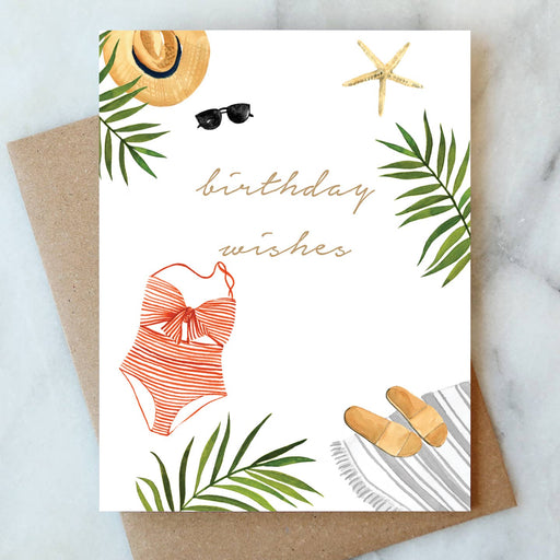 Birthday Wishes Bathing Suit Palms Card